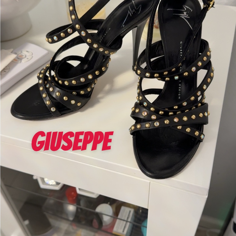 Giuseppe Zanotti Black and Gold Studded Heels